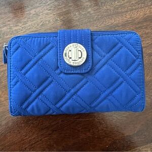 Vera Bradley RFID Turnlock & Zip Organizer Wallet Gage Blue Microfiber - NEW